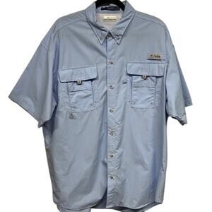 Men's Columbia PFG Performance Fishing Gear Light Blue Short Sleeve Shirt XL/TG